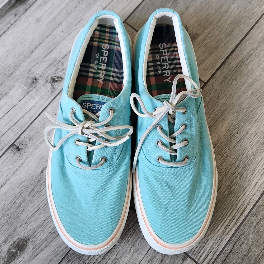 Sperry Mens Striper II CVO Tourquois Canvas Lace Up Trainers Sneakers Shoes 11.5 - Picture 2 of 10